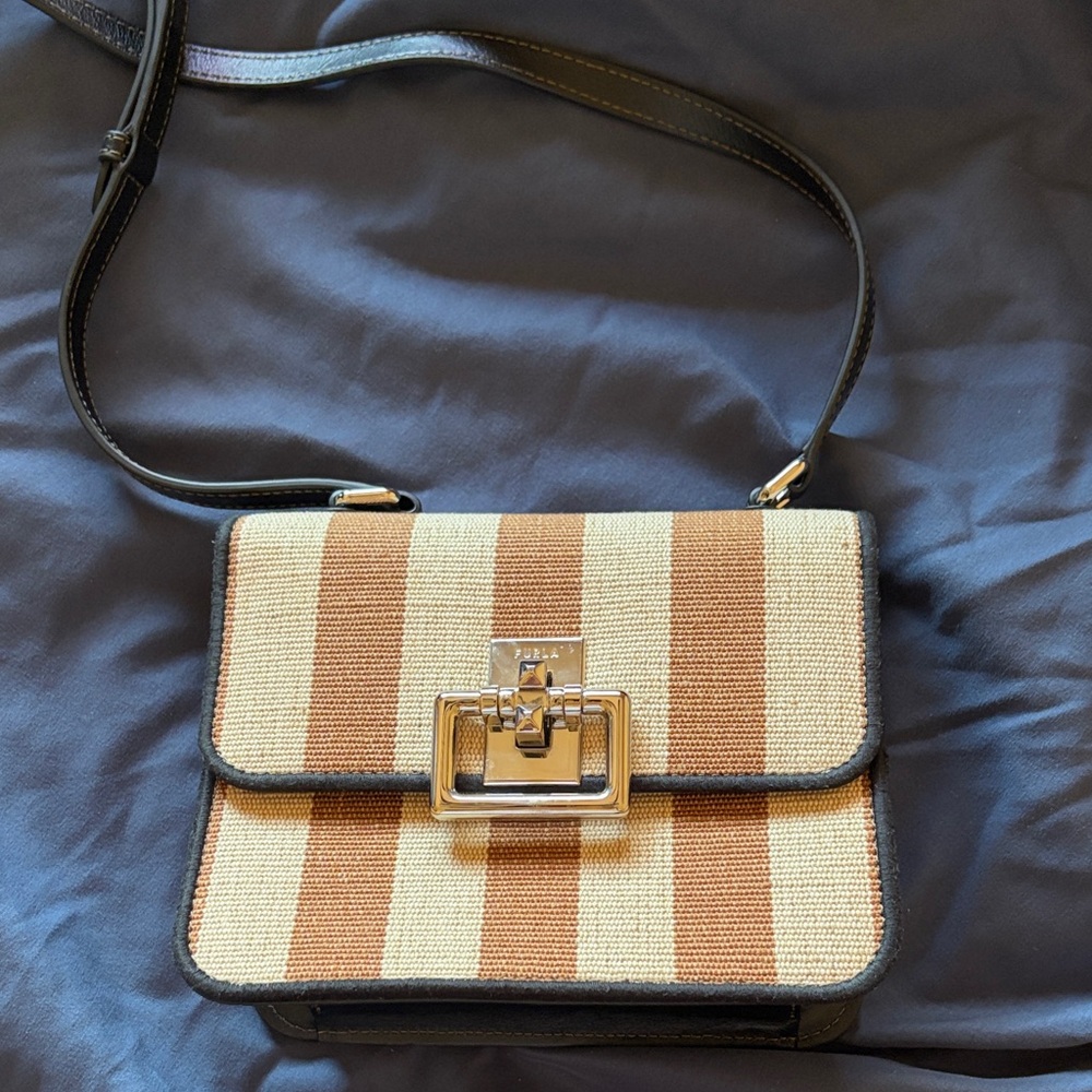 Furla Tan and Brown Striped Crossbody Bag